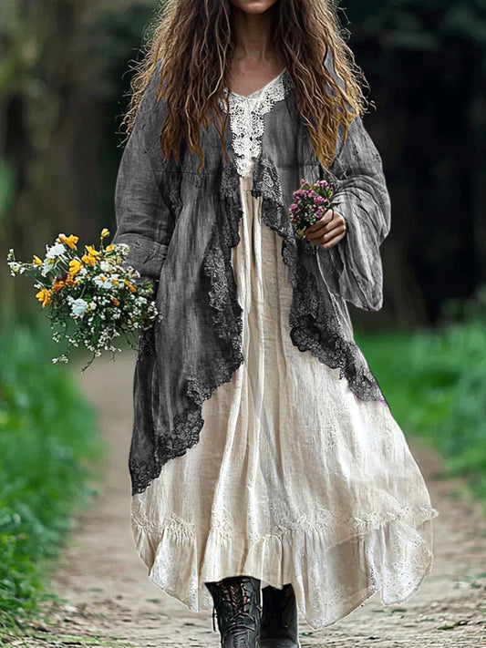Bohemian Lace Patchwork Flowy Linen Dress artswardrobe