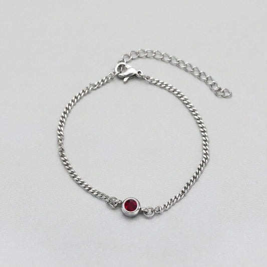 Ruby Solitaire Silver Curb Chain Bracelet