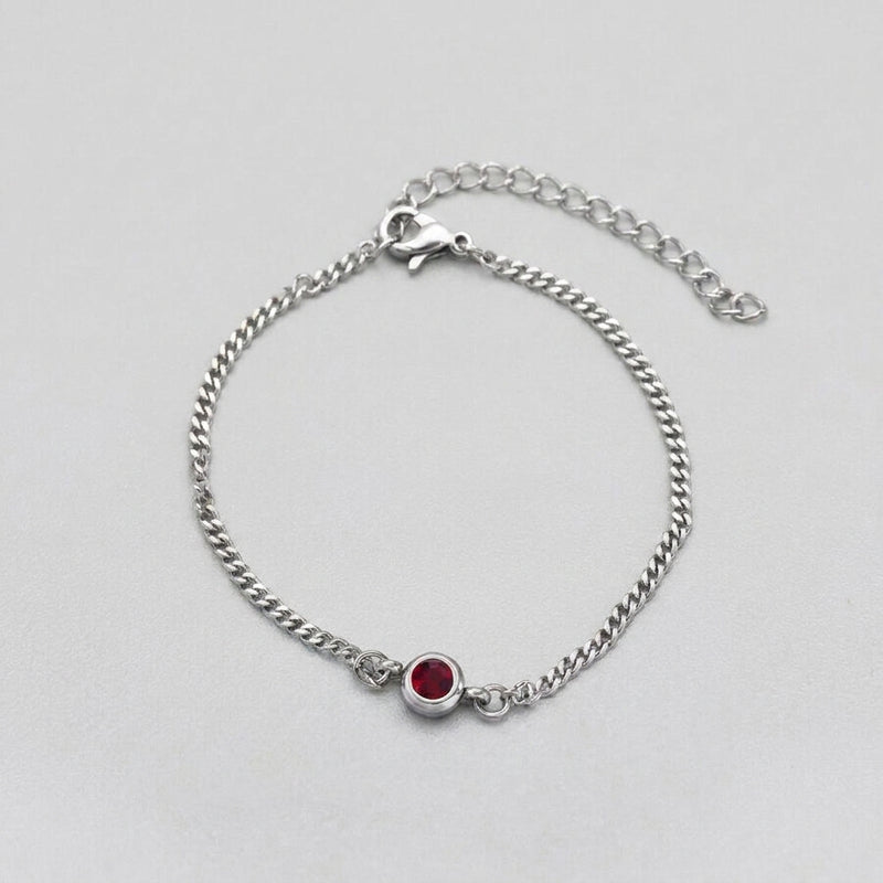 Ruby Solitaire Silver Curb Chain Bracelet