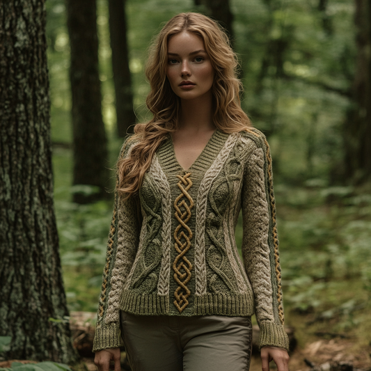 Vintage Irish Celtic Thick Needle Comfortable Warm V-neck Sweater elevenforest