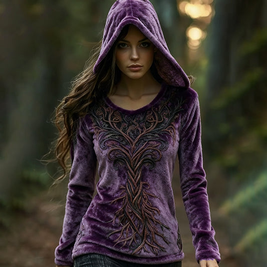 Comstylish Women's Vintage Viking Tree Pattern Plush Cozy Hoodie