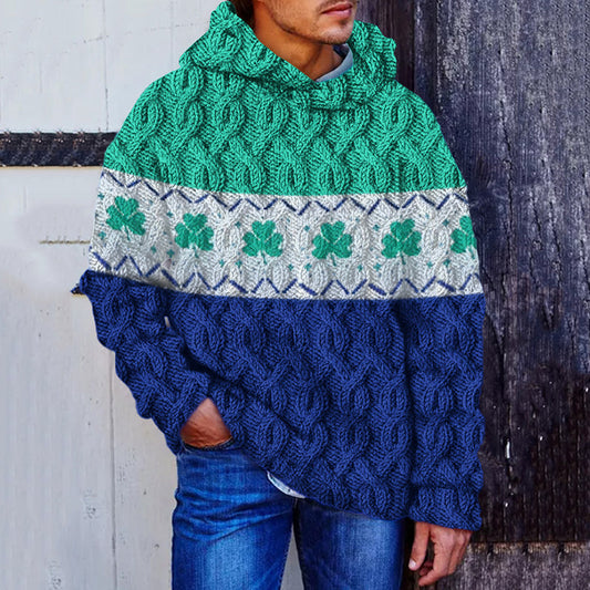 Men's Shamrock Patchwork Art Cozy Hooded Sweater artswardrobe