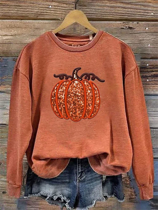 Comstylish Women's Pumpkin Sequin Sweatshirt