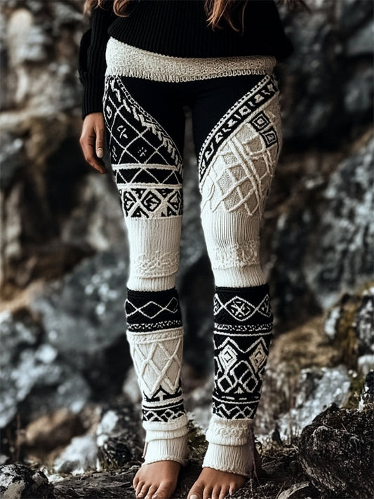 Viking Mystical Celtic Chunky Contrast Color Cozy Knit Leggings elevenforest