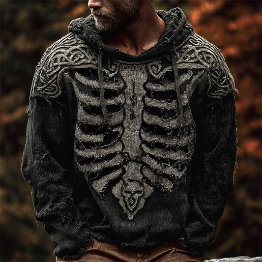 Men's Skeleton Inspired Viking Celtic Cozy Knit Hooded Sweater artswardrobe