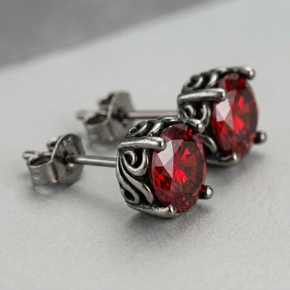 Gothic Red Crystal Round Stud Earrings