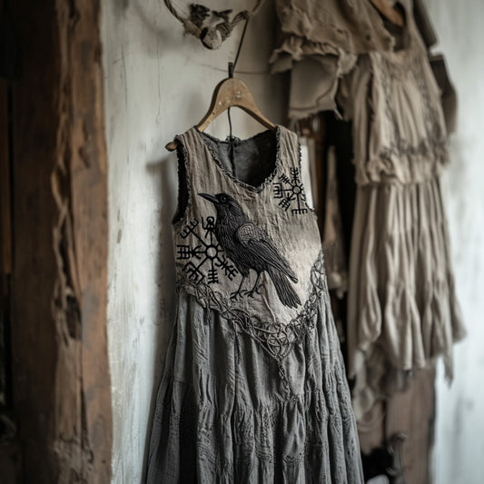 Tribal Raven Runes Embroidery Celtic Lace Art Tank Dress artswardrobe