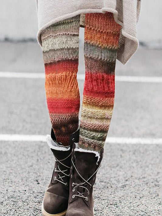 Vintage Colorful Patchwork Cozy Knit Leggings elevenforest