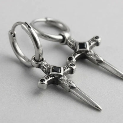 Veilborn Sanctum Dagger Drop Hoop Earrings