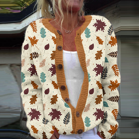 Vintage Fallen Leaf Jacquard Women's Knitted Sweater artswardrobe