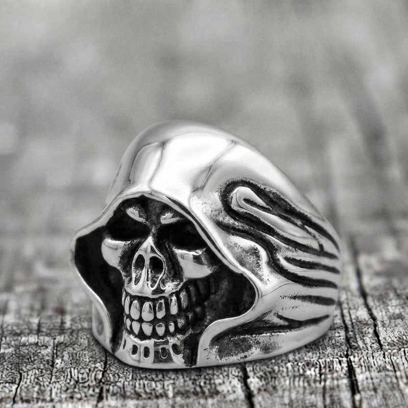 Hooded Skull Grim Reaper Statement Ring