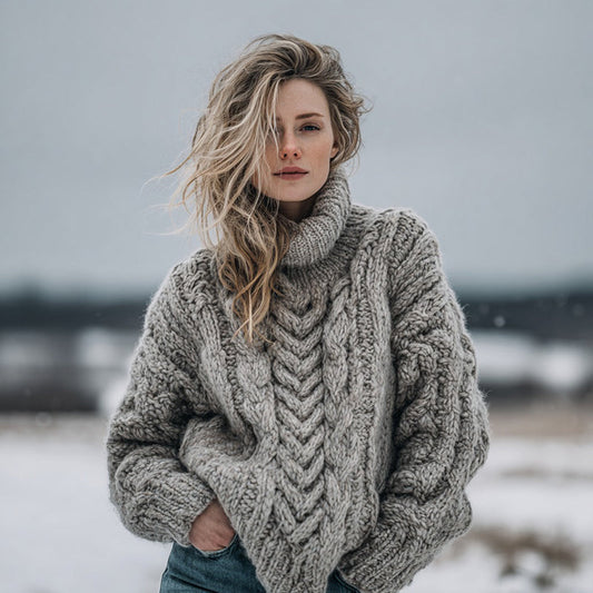 Women's Fair Isle Chunky Knit Warm Turtleneck Sweater elevenforest