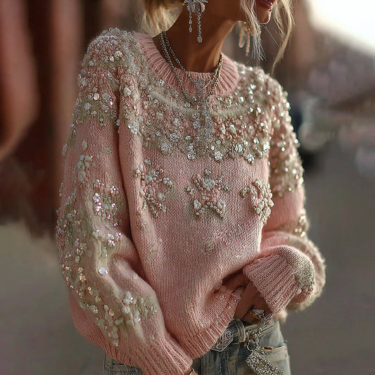 Women's Classic Fairman Island Pattern Sequin Sweater elevenforest