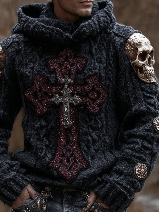 Halloween Skull And Cross Hooded Sweater artswardrobe