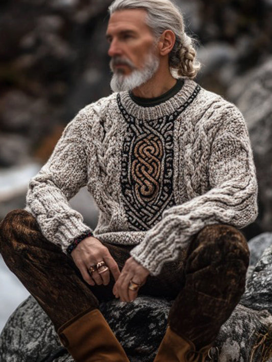 Vintage Irish Celtic Pattern Men's Knit Sweater artswardrobe