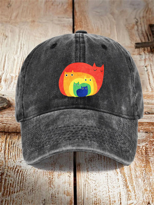 Rainbow Cat Art Washed Hat elevenforest