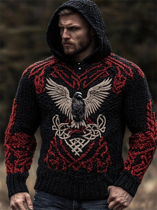 Men's Viking Raven Inspired Celtic Cozy Hooded Sweater elevenforest