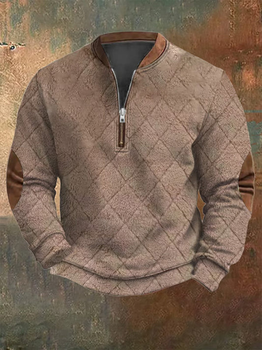 Men's Plush Texture Print Casual Zipper Sweatshirt artswardrobe