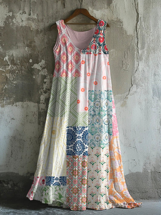Vintage Floral Patchwork Art Women's Vest Dress artswardrobe