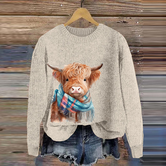 Women's Cute Highland Cow Cozy Sweater artswardrobe