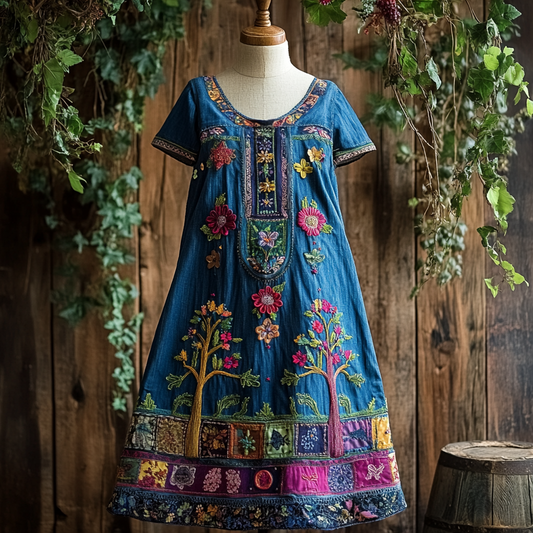 Women's Vintage Color Tree Of Life Art Print Dress artswardrobe