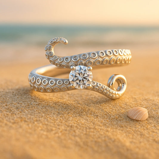 Silvered Zirconia Tentacles Ring