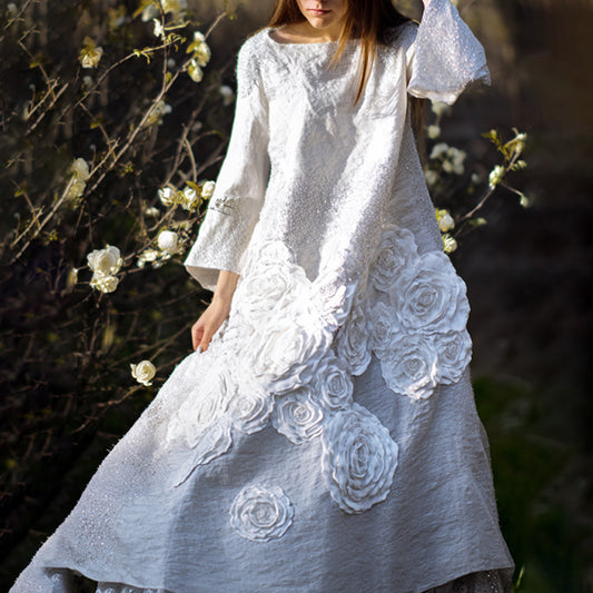 Women's Casual Retro Bohemian Embroidered Floral Print Dress artswardrobe