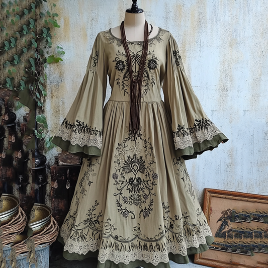 Women's Vintage Tribal Viking Patchwork Maxi Dress artswardrobe