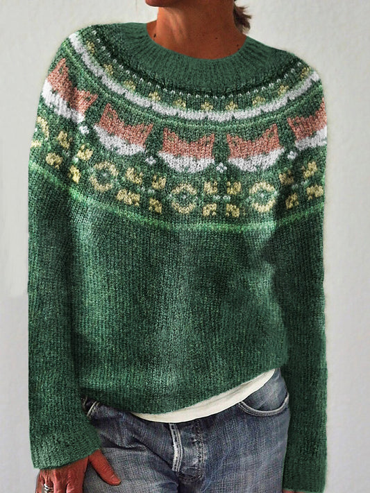 Lovely Fox Inspired Cozy Knit Yoke Sweater artswardrobe