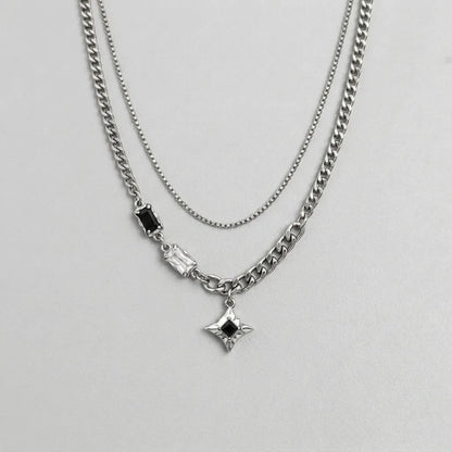 Double Layer Crystal Baguette & Star Charm Necklace