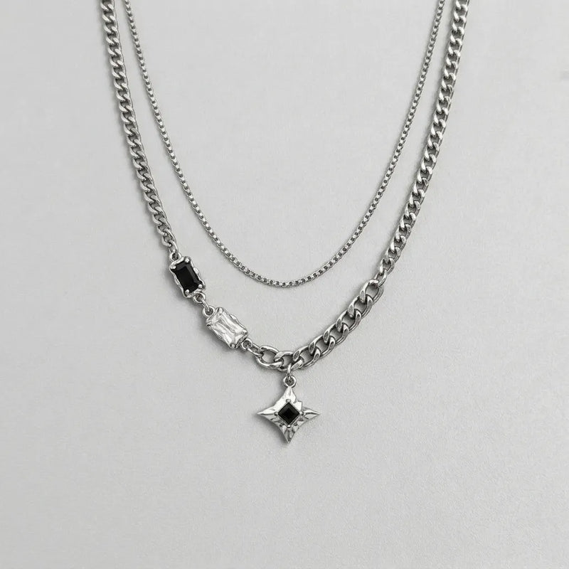 Double Layer Crystal Baguette & Star Charm Necklace