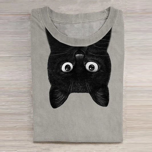 Unisex Black Cat Art Print Casual Tee elevenforest