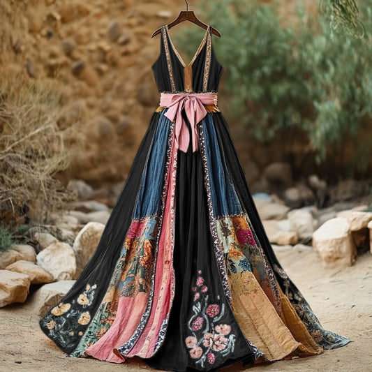 Women's Vintage Floral Art Linen Dress artswardrobe