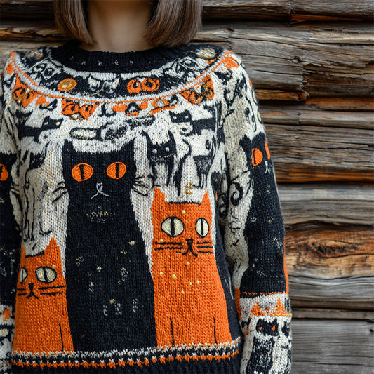 Comstylish Halloween Cute Cat Art Women's Icelandic Sweater