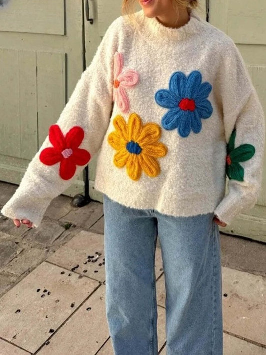 Carmen® | Women's knitted sweater with floral embellishments