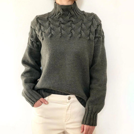 Vintage Woven Detail Turtleneck Long Sleeve Sweater elevenforest