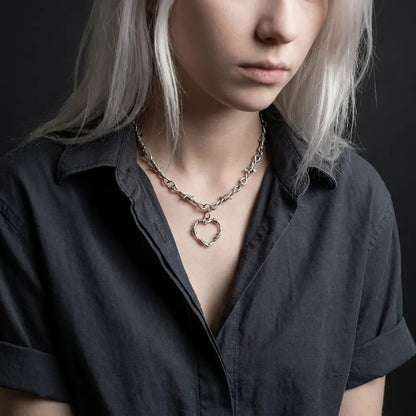 Thorned Wire Heart Pendant Necklace