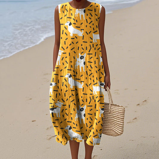 Women's Dog Print Tank Midi Dress artswardrobe