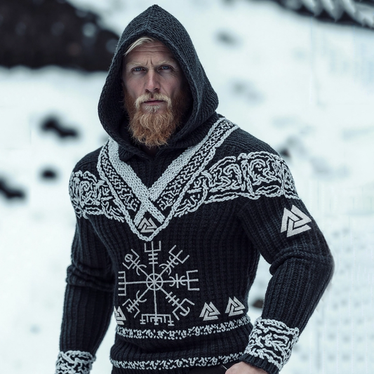 Men's Viking Compass Compass Celtic Totem Hooded Sweater elevenforest