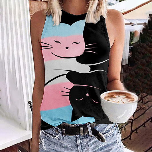 Trans Color Cat & Black Cat Contrast Tank Top