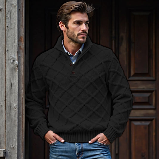Men's Plaid Jacquard Button Stand Collar Sweater elevenforest
