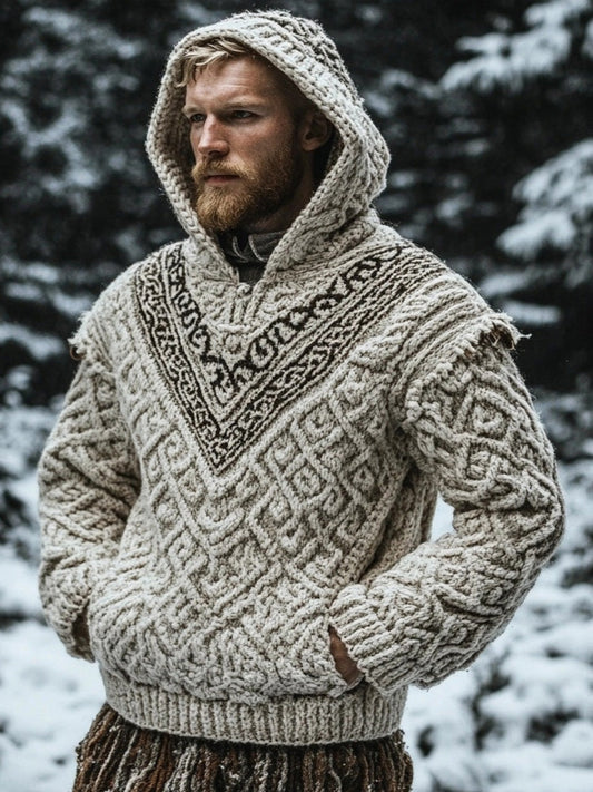 Men's Viking Inspired Celtic Chunky Hooded Sweater elevenforest