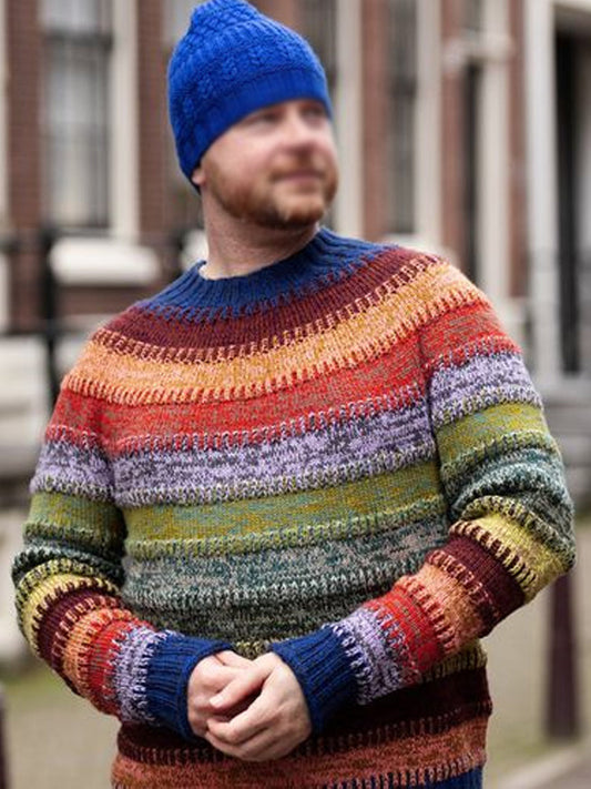 Vintage Stripe Patchwork Men's Crew Neck Sweater artswardrobe