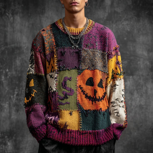 Men's Halloween Inspired Patchwork Cozy Knitted Sweater elevenforest