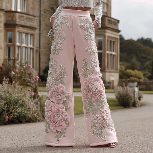 Comstylish Women's Vintage Floral Embroidery Art Sweatpants
