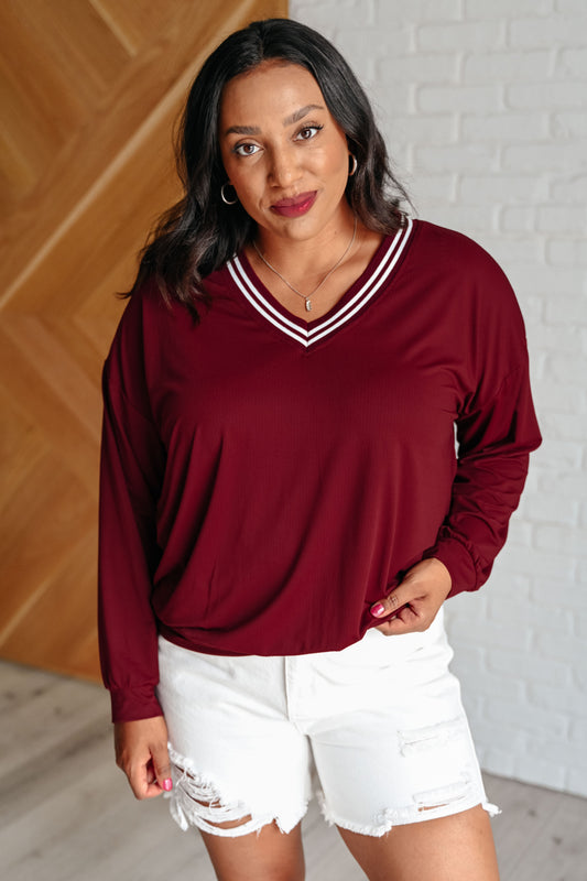 Bruna® | All Out Comfort V-neck sweater in Red Merlot