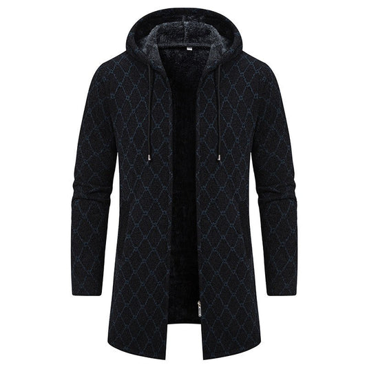 Men's Vintage Knitted Pattern Comfortable Plush Hooded Coat elevenforest