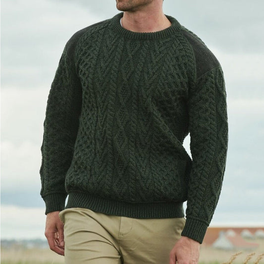 Men'S Retro Patchwork Jacquard Knitting Crew Neck Aran Sweater elevenforest