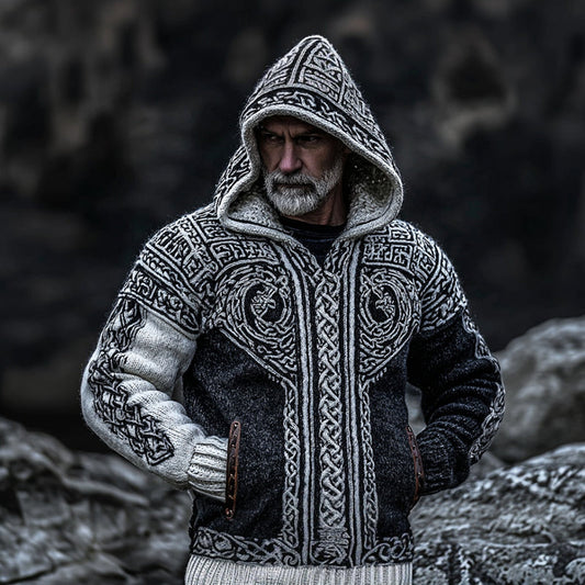 Men's  Viking Dragon Totem Celtic Knot Knit Hoodie artswardrobe