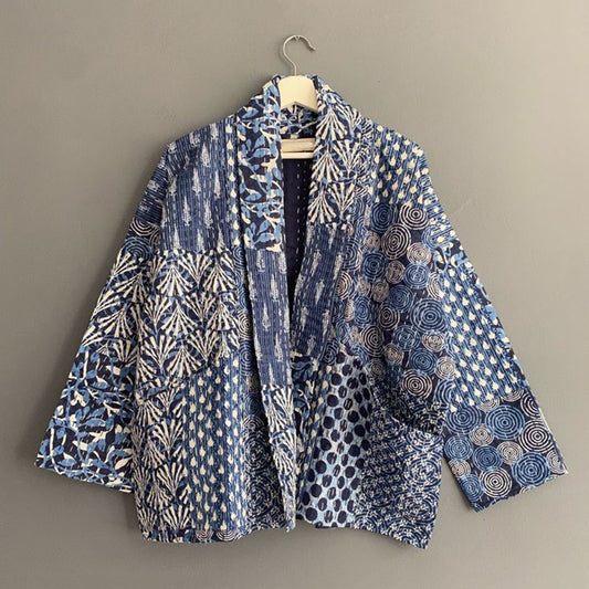 Comstylish Japanese Style Kantha Quilted Splicing Design Kimono